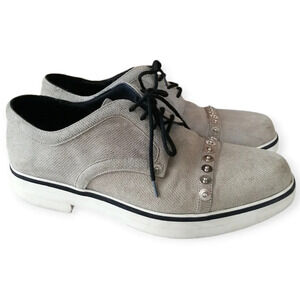 Nicholas Kirkwood Woman's Suede Derby Shoes Gray with Silver Studs 40 IT 10 US